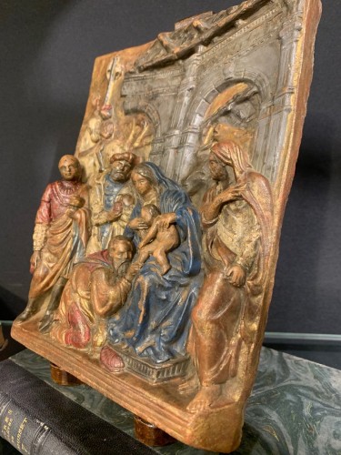 L'Adoration des mages en terre cuite polychrome, Italie fin XVIIe - Art sacré, objets religieux Style Louis XIII