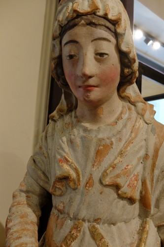 Sainte Anne éducatrice, statue en terre cuite polychrome du XVIIIe siècle - Sculpture Style Louis XVI