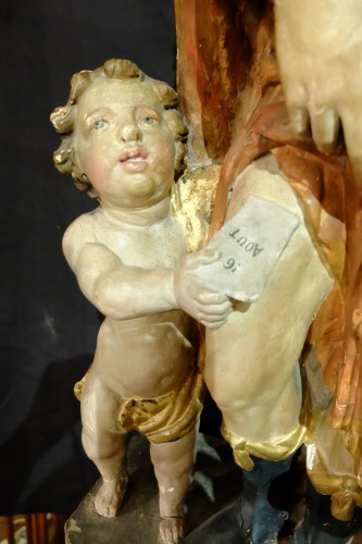 Saint Roch, l'ange et le chien en bois sculpté polychrome, XVIIIe siècle - Guillemette Vernay Chantrel