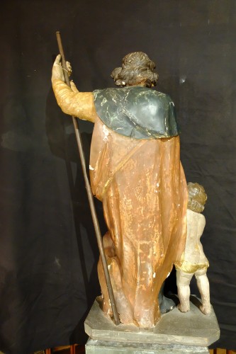 18th century - Saint Roch, the angel and the dog in polychrome carved wood, 18th century