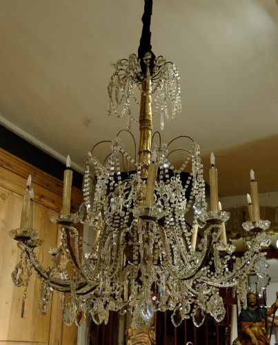 Grand lustre en cristal à 12 lumières. Gênes XIXe siècle - Luminaires Style Directoire