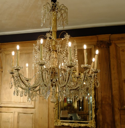 Grand lustre en cristal à 12 lumières. Gênes XIXe siècle - Directoire