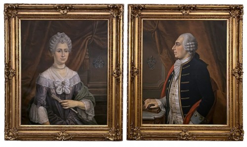 Paire de grands portraits du XIXe siècle