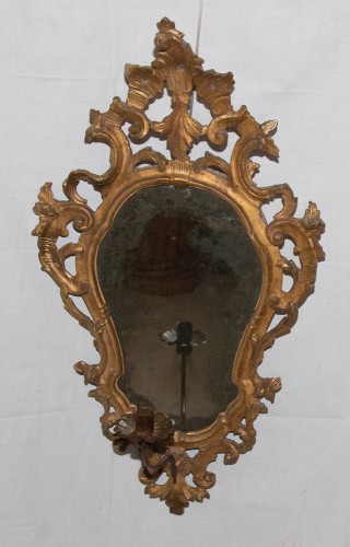 Antiquités - Paire de miroirs en bois doré, Italie époque XVIIIe