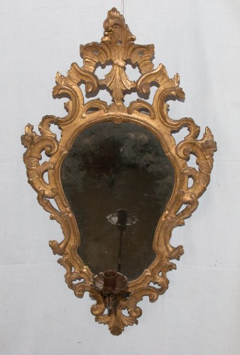Antiquités - Paire de miroirs en bois doré, Italie époque XVIIIe