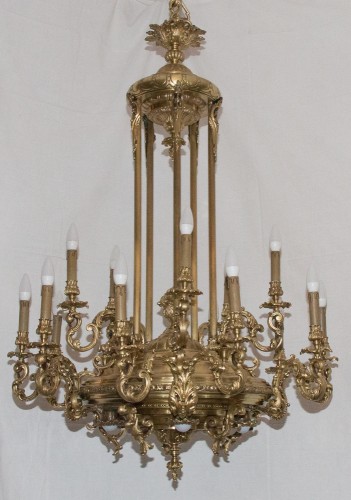 Grand lustre en bronze doré époque Napoléon III - Galerie Lauretta