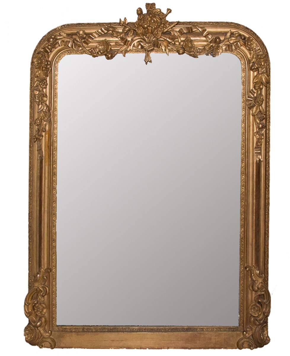 Miroir de cheminée en bois et stuc doré d'époque Napoléon III - XIXe siècle  - N.101473