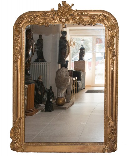 Miroir de cheminée en bois et stuc doré d'époque Napoléon III - Galerie Lauretta