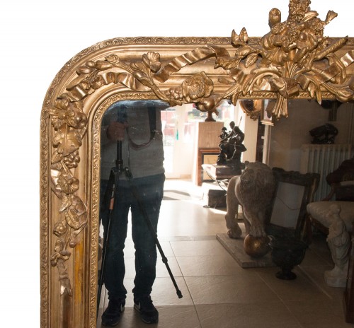 Napoléon III - Miroir de cheminée en bois et stuc doré d'époque Napoléon III