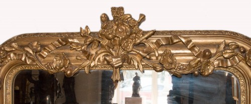 Antiquités - Miroir de cheminée en bois et stuc doré d'époque Napoléon III
