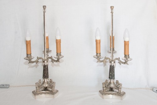 Pair of bouillotte lamps, Restoration period - 