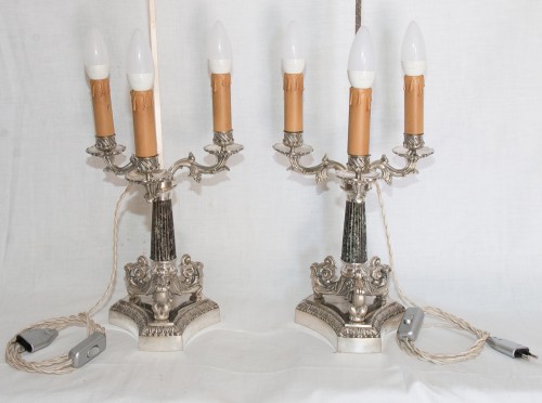 Antiquités - Pair of bouillotte lamps, Restoration period