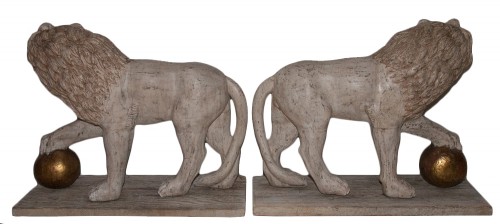 Grande paire de lions en bois Italie fin du XIXe siècle - Objet de décoration Style 
