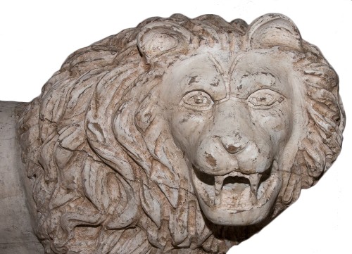 Grande paire de lions en bois Italie fin du XIXe siècle - Galerie Lauretta