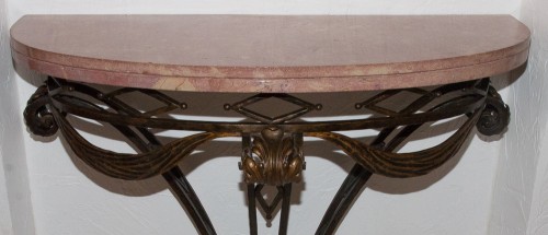 Console demi lune en fer forgé vers 1930-1940 - Mobilier Style Art Déco