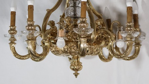 Lustre en bronze doré avec putti époque Napoléon III - Luminaires Style Napoléon III