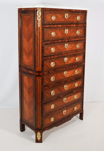 XVIIIe siècle - Secrétaire chiffonnier en marqueterie époque Louis XVI