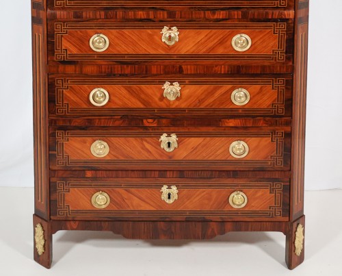 Antiquités - Secrétaire chiffonnier en marqueterie époque Louis XVI