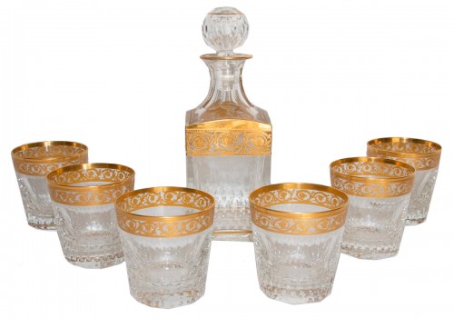 6 Verres et Carafe à Whisky Cristal de Saint Louis Modèle Thistle Or