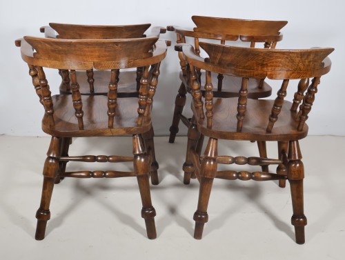 19th century - Set of four Victorian Windsor-style English armchairs