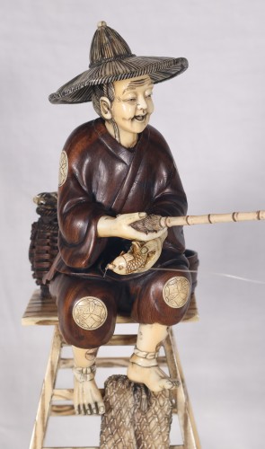 XIXe siècle - Okimono en bois et ivoire, Japon époque Meiji