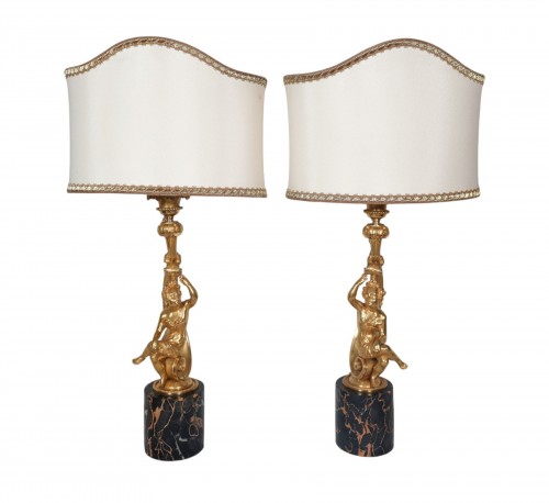 Paire de lampes en bronze doré, époque Napoléon III