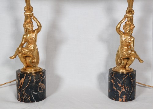 Pair of gilt bronze lamps, Napoléon III period - Lighting Style Napoléon III