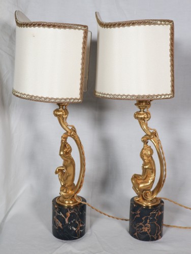 Napoléon III - Pair of gilt bronze lamps, Napoléon III period
