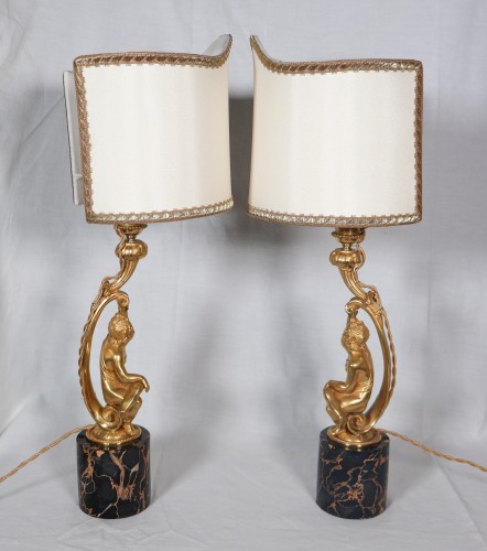 Antiquités - Pair of gilt bronze lamps, Napoléon III period