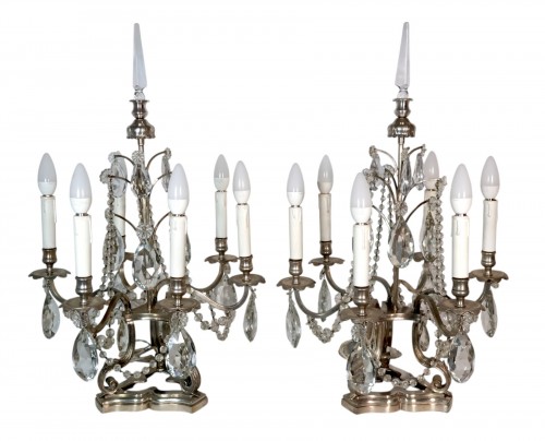 Pair of silver-plated bronze girandoles, late 19th century