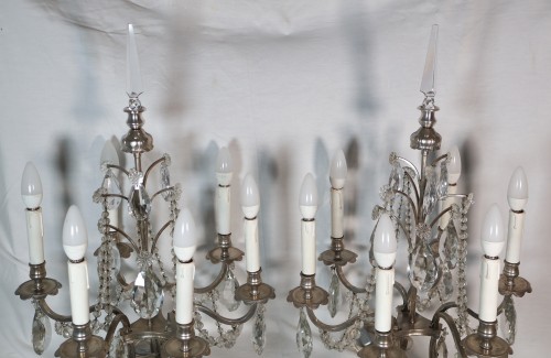 Lighting  - Pair of silver-plated bronze girandoles, late 19th century