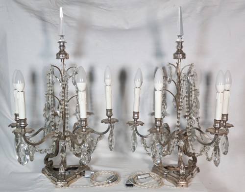 Pair of silver-plated bronze girandoles, late 19th century - 