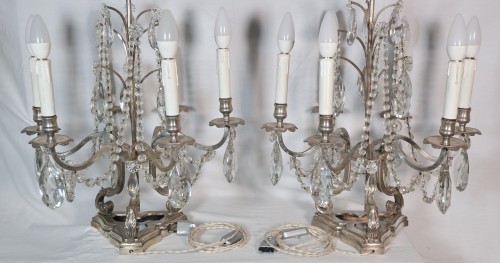 Pair of silver-plated bronze girandoles, late 19th century - 
