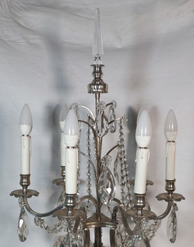 Antiquités - Pair of silver-plated bronze girandoles, late 19th century