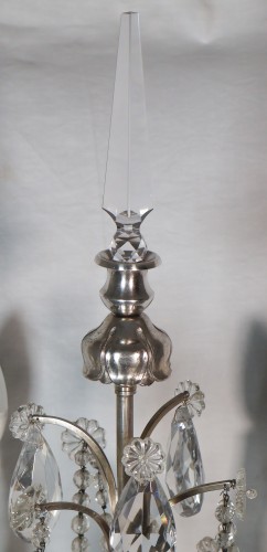 Antiquités - Pair of silver-plated bronze girandoles, late 19th century