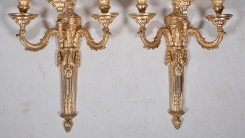 Paire d'appliques en bronze doré époque Louis XVI - Galerie Lauretta