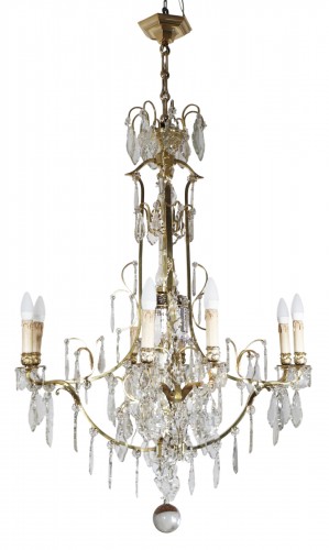 Lustre à douze feux en bronze doré et cristal fin XIXe siècle