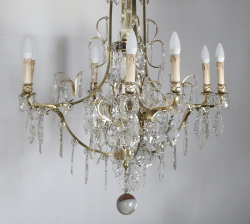 Lustre à douze feux en bronze doré et cristal fin XIXe siècle - Galerie Lauretta