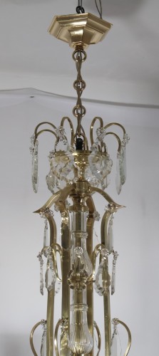 XIXe siècle - Lustre à douze feux en bronze doré et cristal fin XIXe siècle