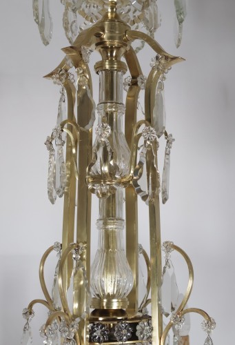 Antiquités - Lustre à douze feux en bronze doré et cristal fin XIXe siècle