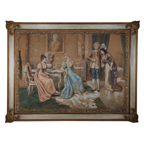 Tapisserie peinte intérieur bourgeois fin XIXe siècle