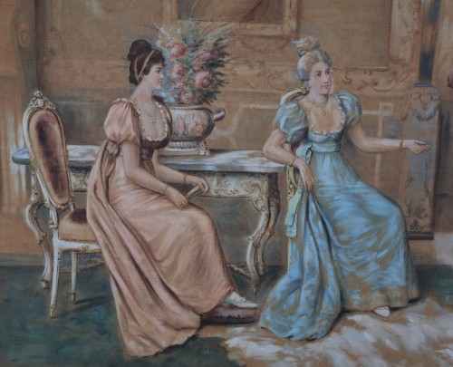 Objet de décoration  - Tapisserie peinte intérieur bourgeois fin XIXe siècle