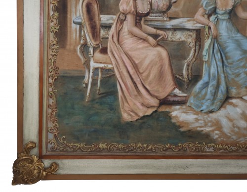 XIXe siècle - Tapisserie peinte intérieur bourgeois fin XIXe siècle