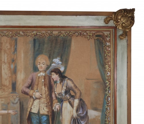 Tapisserie peinte intérieur bourgeois fin XIXe siècle - 