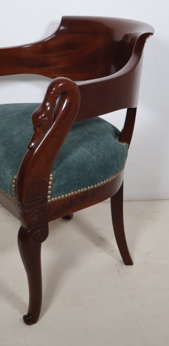 Antiquités - Fauteuil de bureau à col de cygne époque Empire