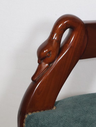 Antiquités - Fauteuil de bureau à col de cygne époque Empire