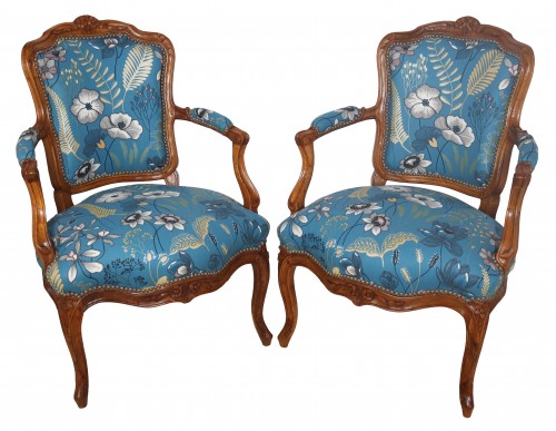 Paire de cabriolets estampillés NOGARET circa 1750 - Sièges Style Louis XV