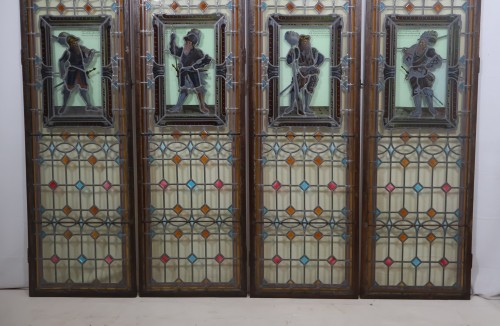 Suite de quatre vitraux anciens en verre au plomb fin XIXe - Matériaux & Architecture Style 
