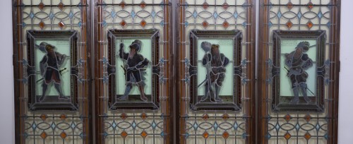 Matériaux & Architecture Vitraux - Suite de quatre vitraux anciens en verre au plomb fin XIXe