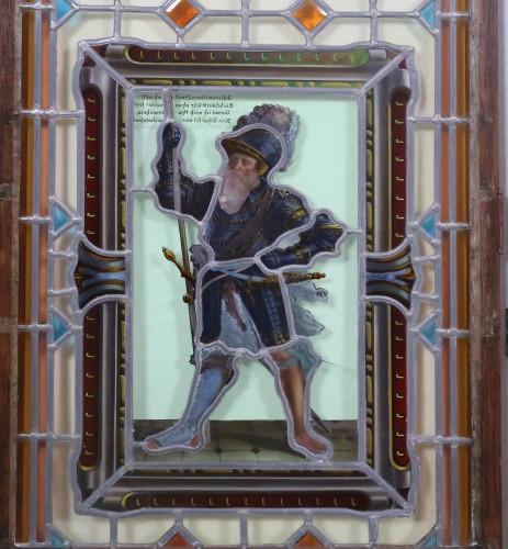 Suite de quatre vitraux anciens en verre au plomb fin XIXe - 